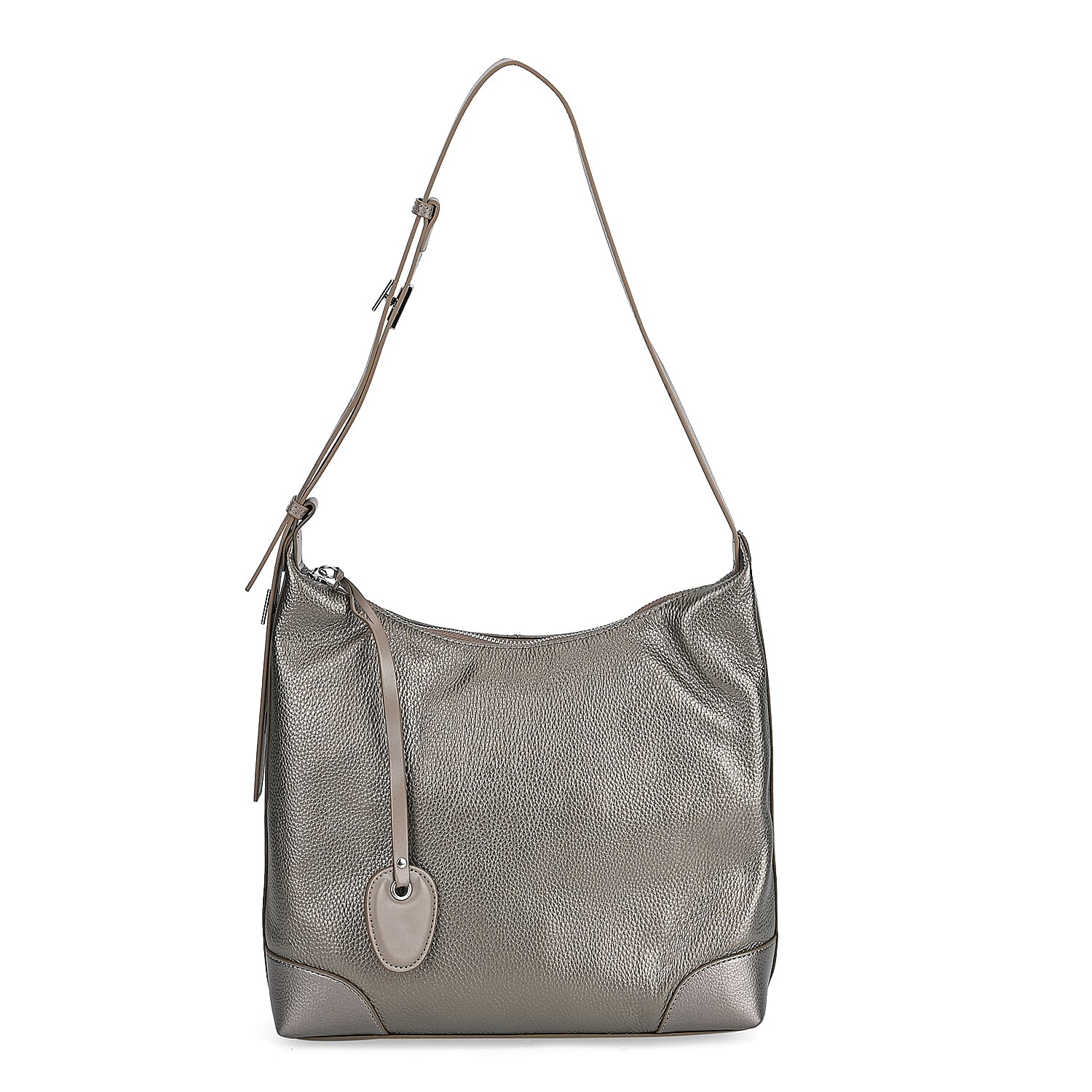 Leather Solid Crossbody Bag (Size 29x8x30 cm) - Metallic Grey