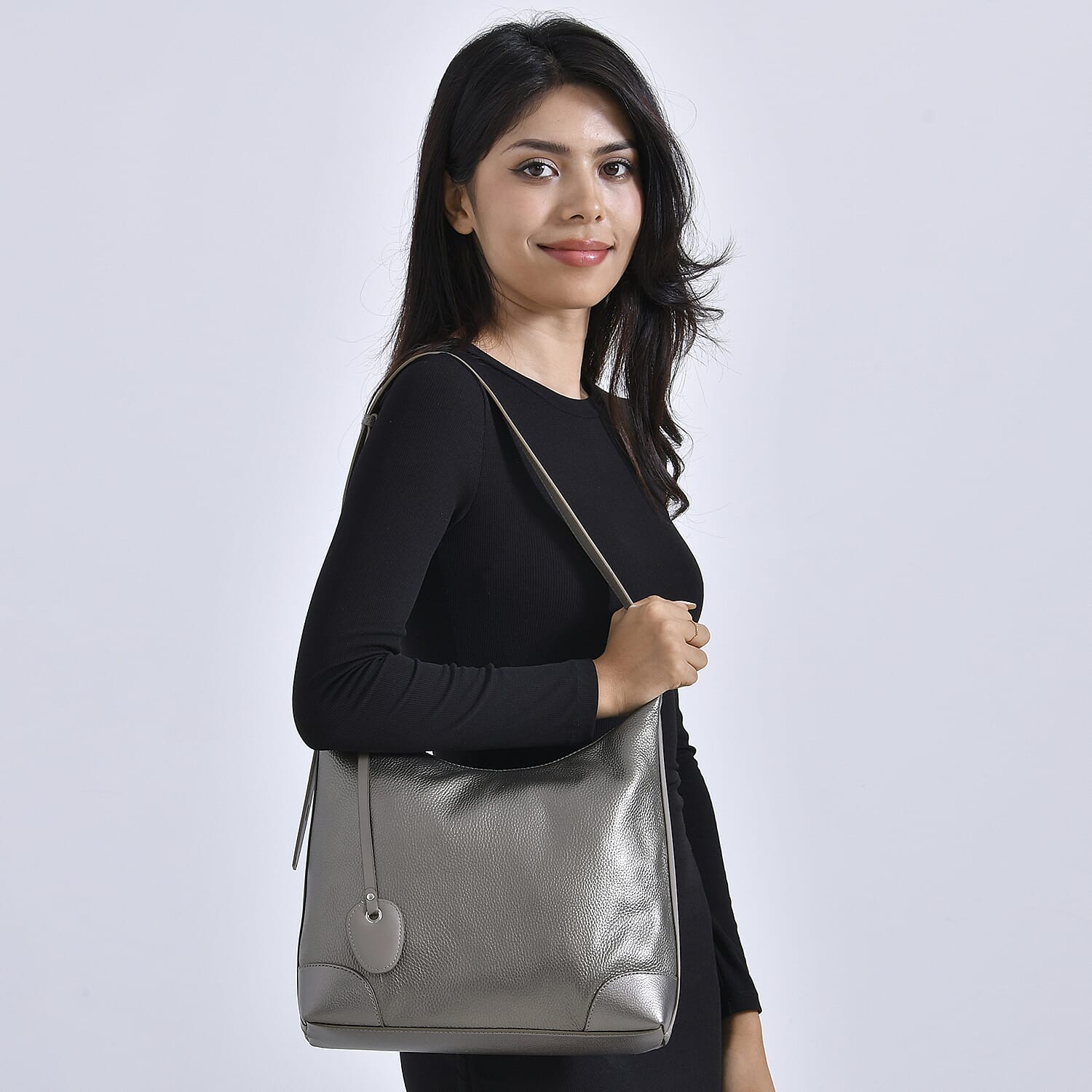 Leather Solid Crossbody Bag (Size 29x8x30 cm) - Metallic Grey