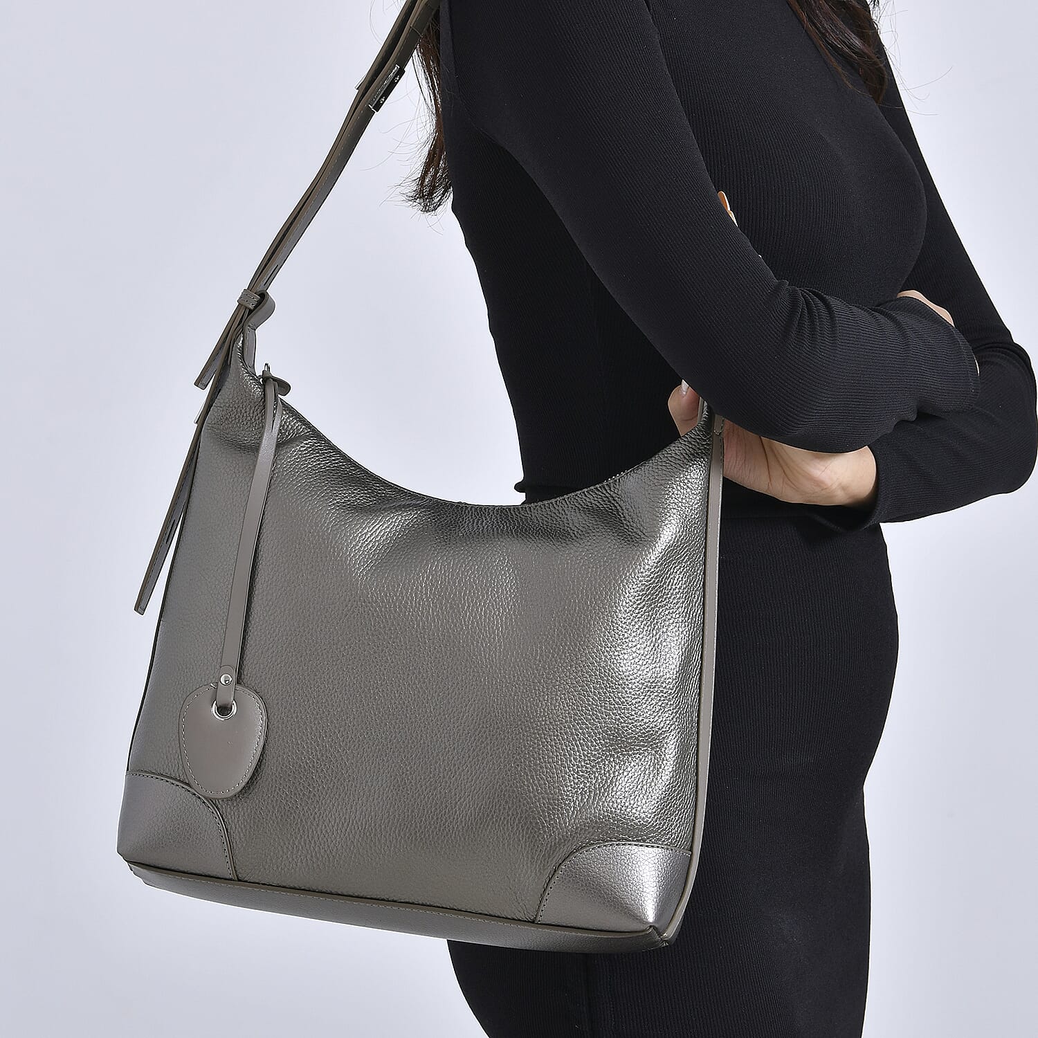 Leather Solid Crossbody Bag (Size 29x8x30 cm) - Metallic Grey