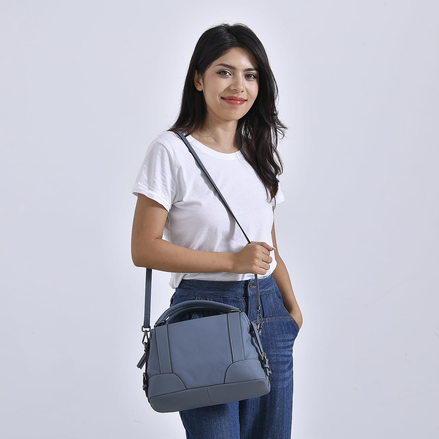 Leather Solid Crossbody Bag (Size 29x13x22 cm) - Navy & Green