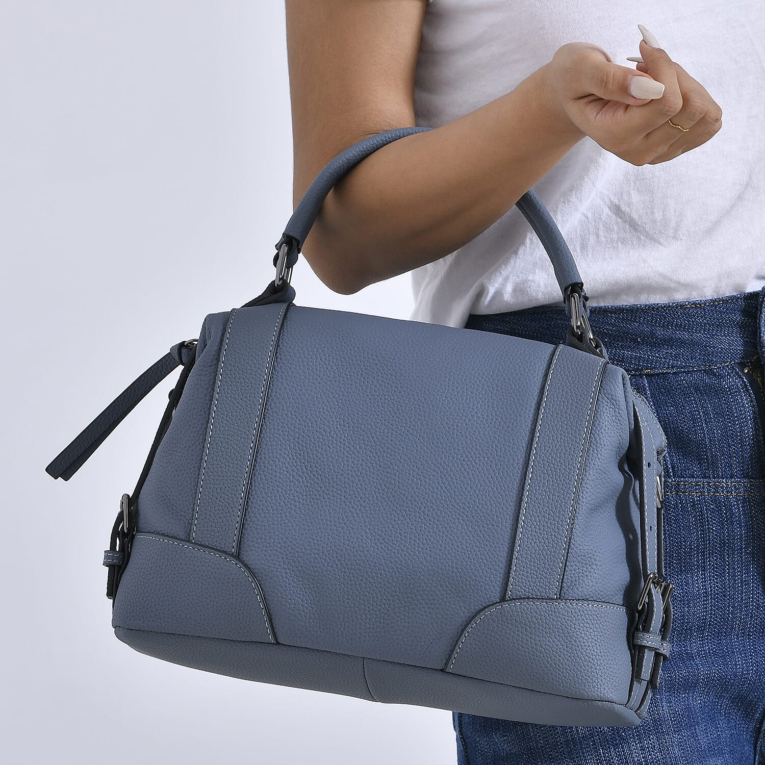 Leather Solid Crossbody Bag (Size 29x13x22 cm) - Navy & Green