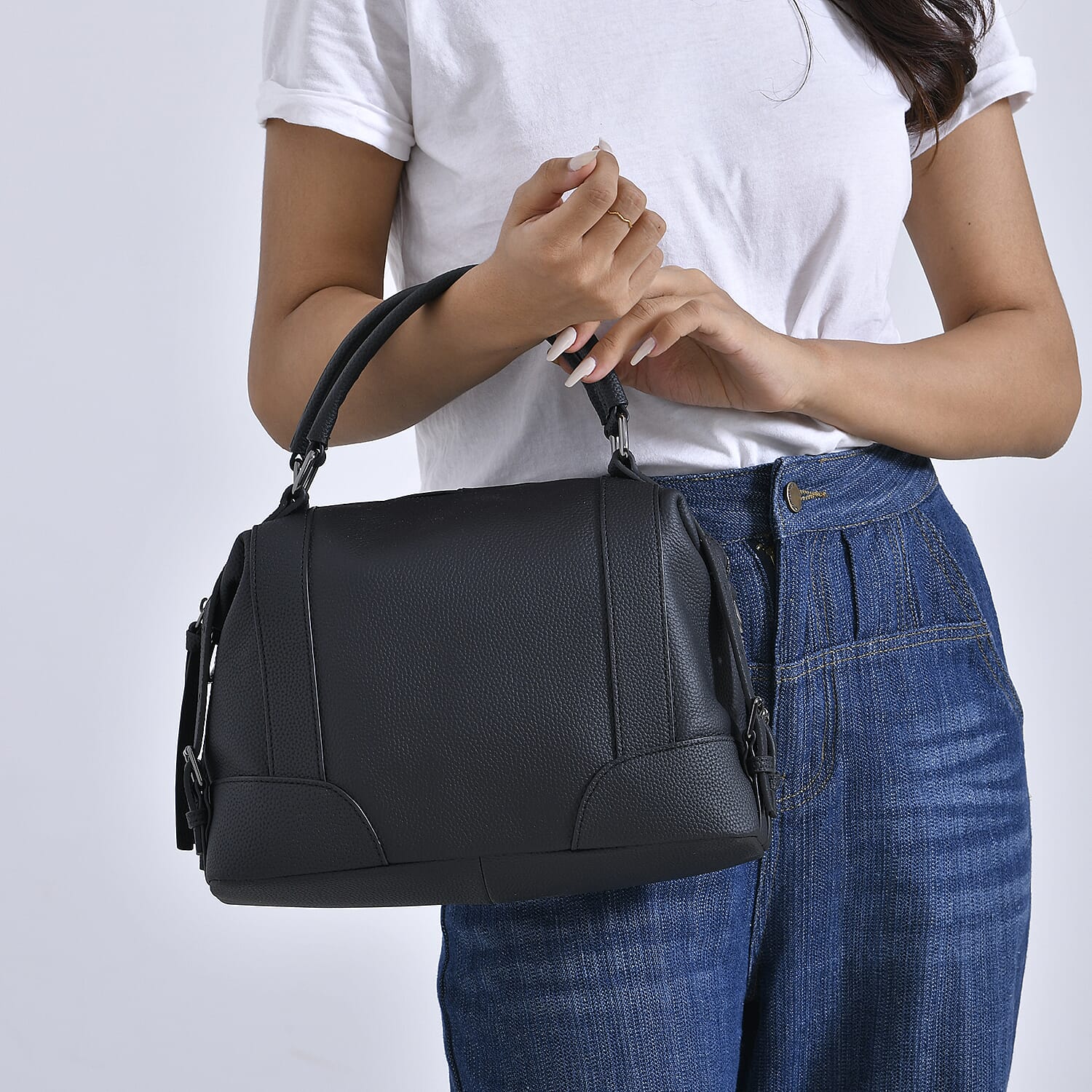 Leather Solid Crossbody Bag (Size 29x13x22 cm) - Black & Green