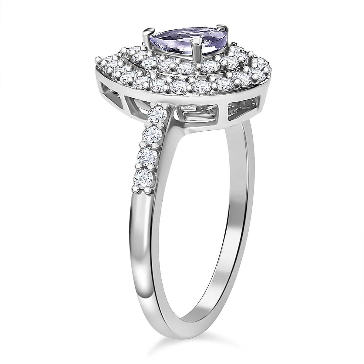 Peacock Tanzanite, White Zircon Ring in Rhodium Sterling 1.244 Ct.