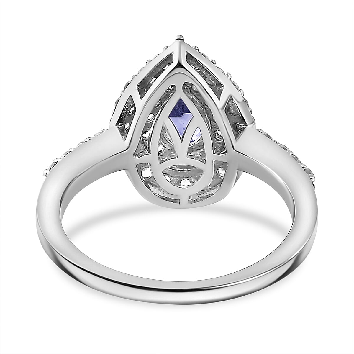 Peacock Tanzanite, White Zircon Ring in Rhodium Sterling 1.244 Ct.