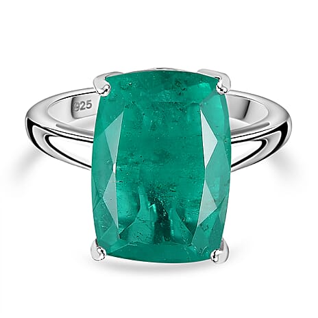 Emeraldine Quartz  Ring in rhodium Sterling Silver 7.60 ct,