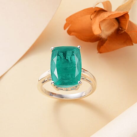 Emeraldine Quartz  Ring in rhodium Sterling Silver 7.60 ct,