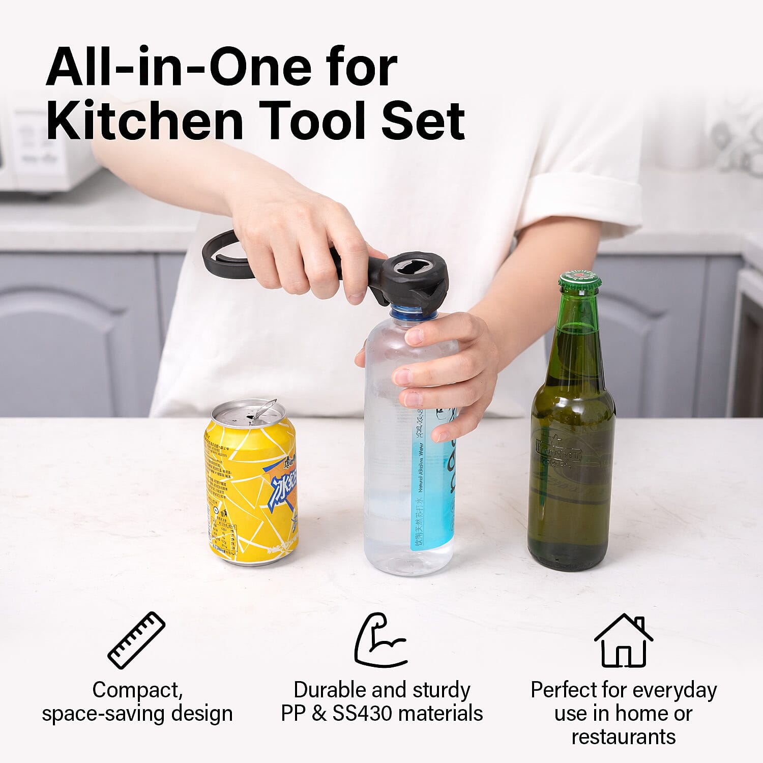 Foldable Pot Coaster, 2-in1-Knife and Bottle-Jar Opener (Kitchen Tool Set)