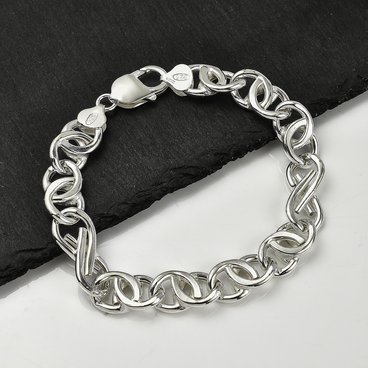 La Bella Fine Italian Jewellery- Handmade Sterling Silver Occhio Bracelet (Size - 8) with Lobster Clasp, Silver Wt. 18.11 Gms.