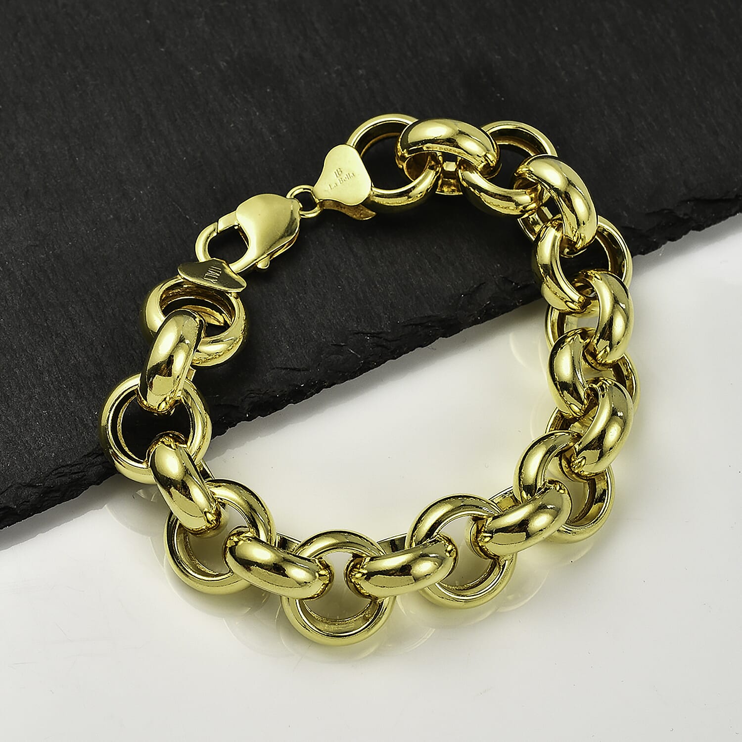 La Bella Fine Italian Jewellery Handmade Yellow Gold Overlay Chunky Sterling Silver Belcher Bracelet (Size 8) with Lobster Clasp, Silver Wt. 47.30 Gms.
