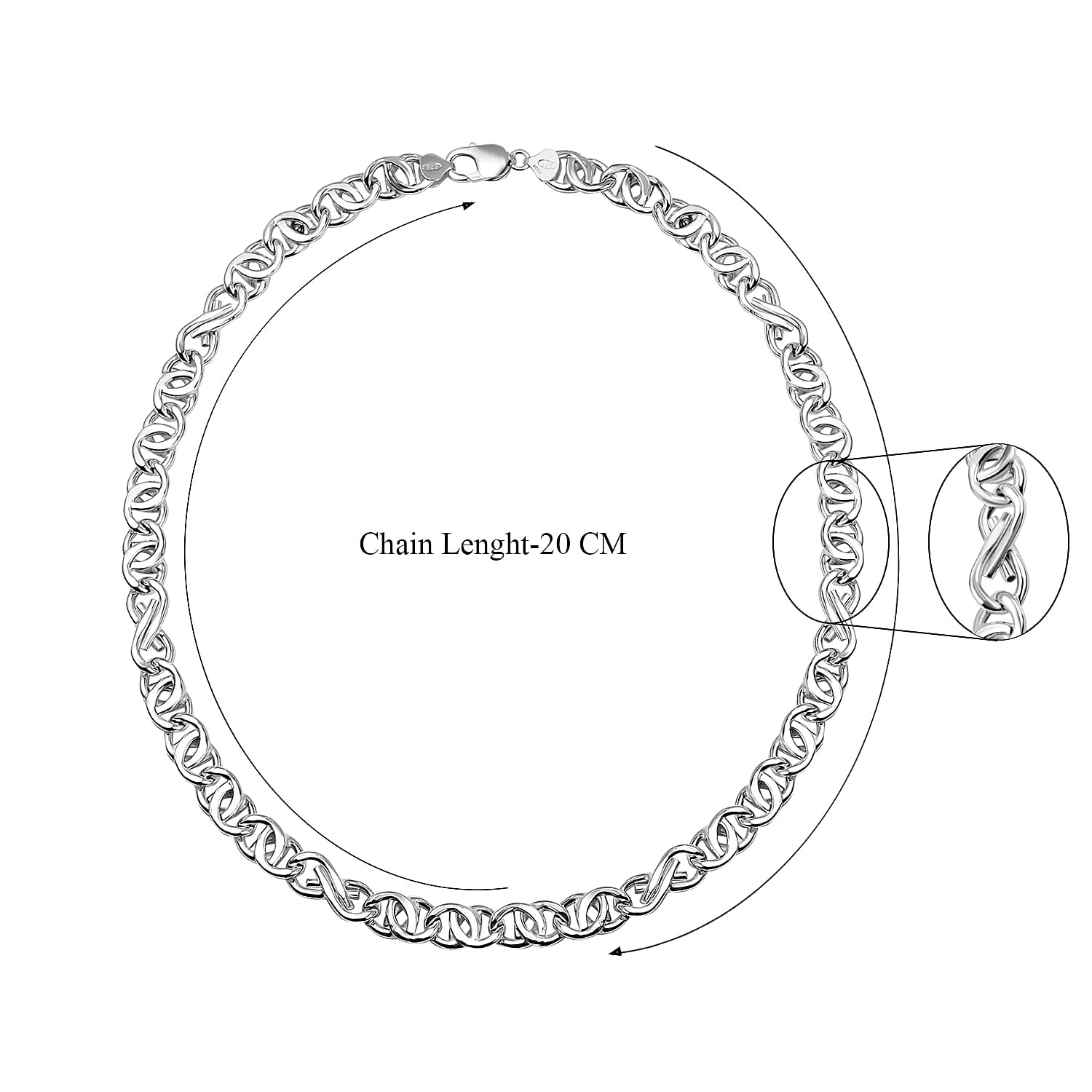 La Bella Fine Italian Jewellery- Handmade Sterling Silver Rambo Necklace (Size 20), Silver Wt. 45 Gms