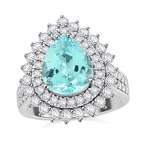 950 Platinum  AAAA  Paraiba Tourmaline   White Diamond  VS Ring 5.40 ct,  Platinum Wt. 14.44 Gms  5.400  Ct.