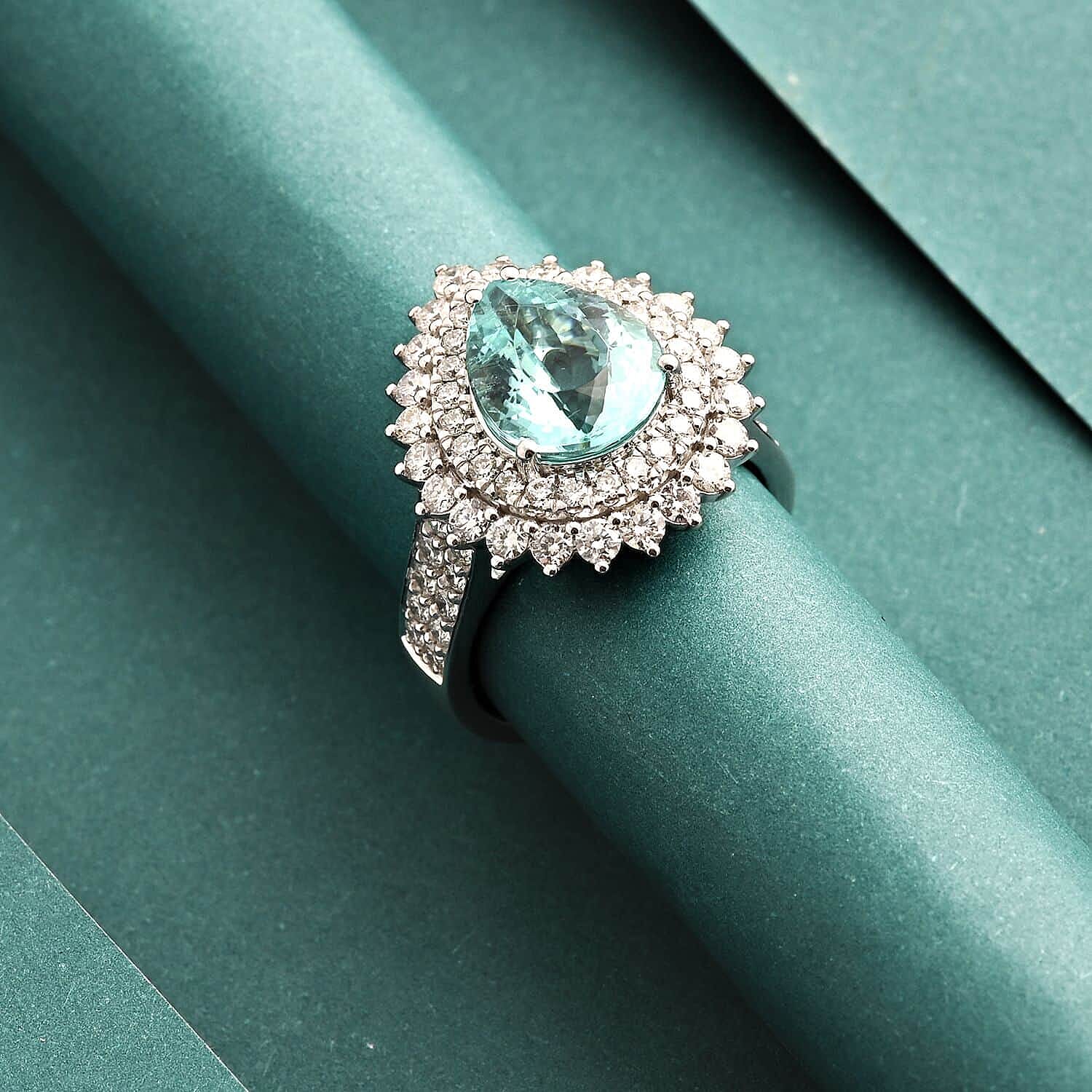 950 Platinum  AAAA  Paraiba Tourmaline   White Diamond  VS Ring 5.40 ct,  Platinum Wt. 14.44 Gms  5.400  Ct.