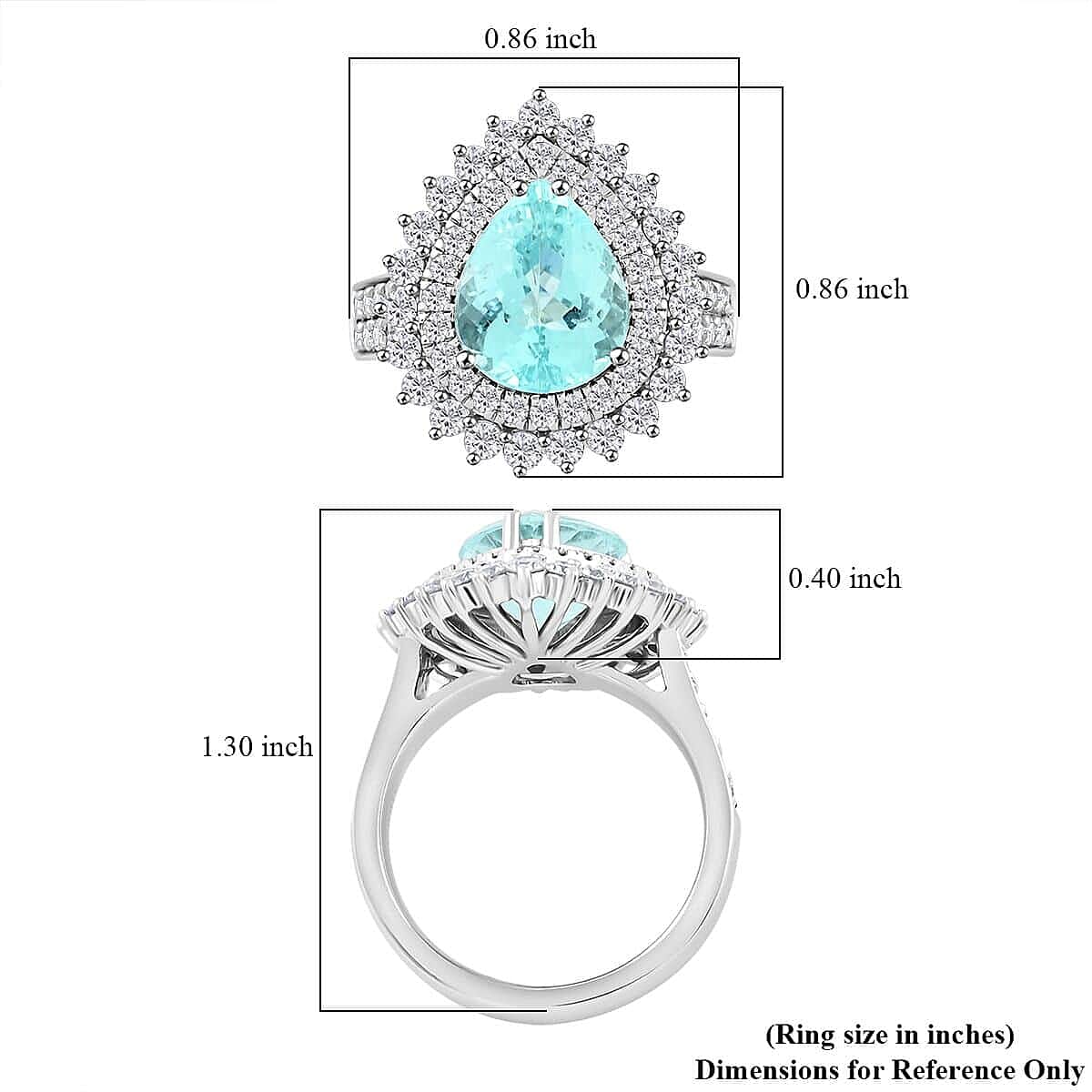 950 Platinum  AAAA  Paraiba Tourmaline   White Diamond  VS Ring 5.40 ct,  Platinum Wt. 14.44 Gms  5.400  Ct.
