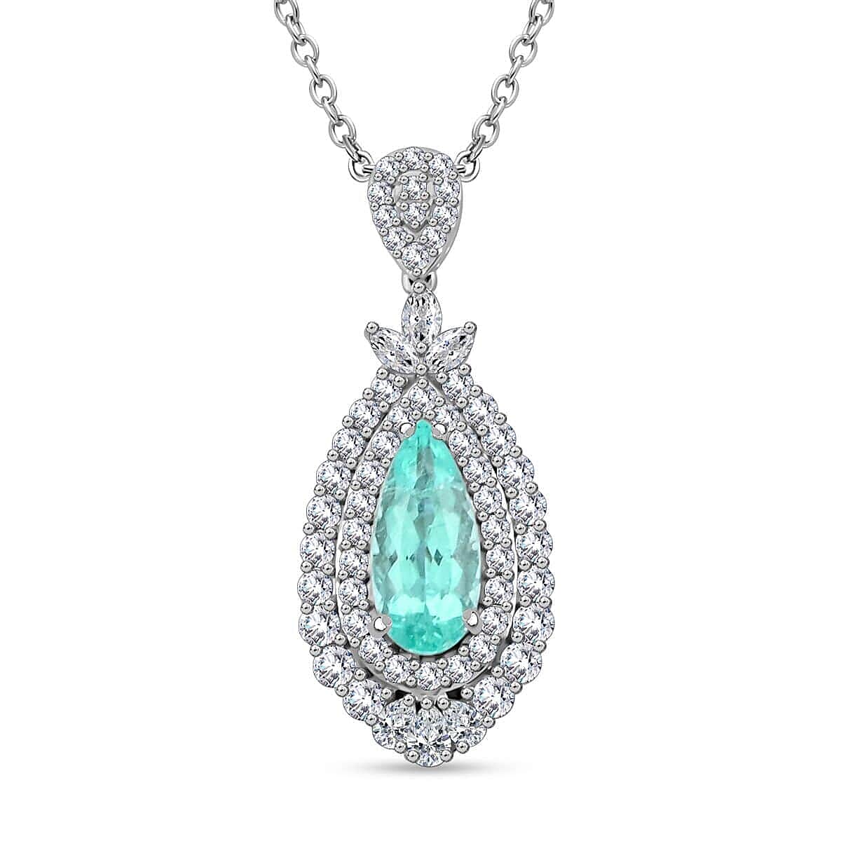 950 Platinum  AAAA  Paraiba Tourmaline   White Diamond  VS Pendant 3.50 ct,  Platinum Wt. 16.97 Gms  3.500  Ct.