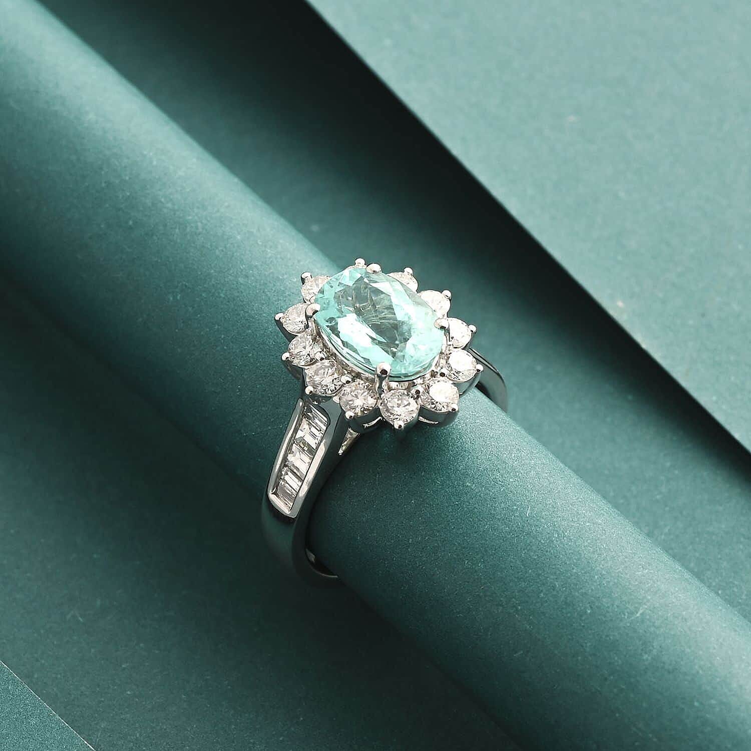 950 Platinum  AAAA  Paraiba Tourmaline   White Diamond  VS Ring 3.85 ct,  Platinum Wt. 10.82 Gms  3.850  Ct.