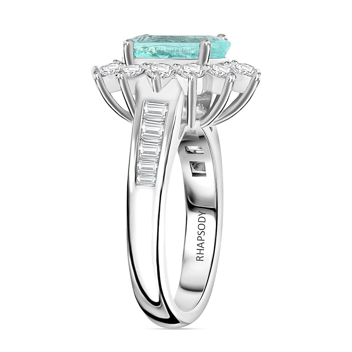950 Platinum  AAAA  Paraiba Tourmaline   White Diamond  VS Ring 3.85 ct,  Platinum Wt. 10.82 Gms  3.850  Ct.