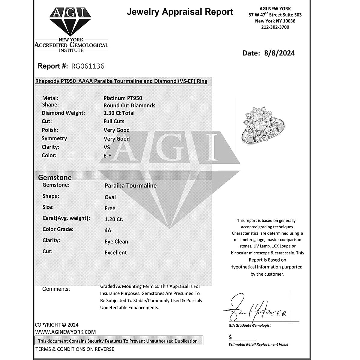 950 Platinum AAAA Paraiba Tourmaline White Diamond VS Ring 2.50 ct, Platinum Wt. 11.57 Gms 2.500 Ct. 950 Platinum AAAA Paraiba Tourmaline White Diamond VS Ring 2.50 ct, Platinum Wt. 11.57 Gms 2.500 Ct.