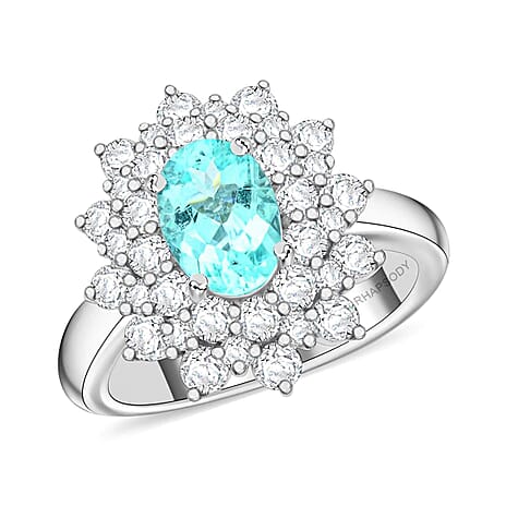 950 Platinum  AAAA  Paraiba Tourmaline   White Diamond  VS Ring 2.50 ct,  Platinum Wt. 11.57 Gms  2.500  Ct.