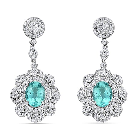 950 Platinum  AAAA  Paraiba Tourmaline   White Diamond  VS Earring 5.51 ct,  Platinum Wt. 15.79 Gms  5.510  Ct.