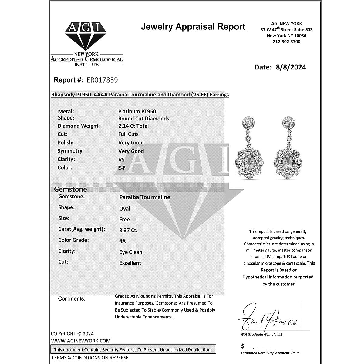 950 Platinum AAAA Paraiba Tourmaline White Diamond VS Earring 5.51 ct, Platinum Wt. 15.79 Gms 5.510 Ct. 950 Platinum AAAA Paraiba Tourmaline White Diamond VS Earring 5.51 ct, Platinum Wt. 15.79 Gms 5.510 Ct.