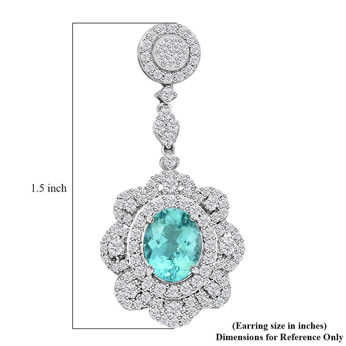 950 Platinum AAAA Paraiba Tourmaline White Diamond VS Earring 5.51 ct, Platinum Wt. 15.79 Gms 5.510 Ct. 950 Platinum AAAA Paraiba Tourmaline White Diamond VS Earring 5.51 ct, Platinum Wt. 15.79 Gms 5.510 Ct.