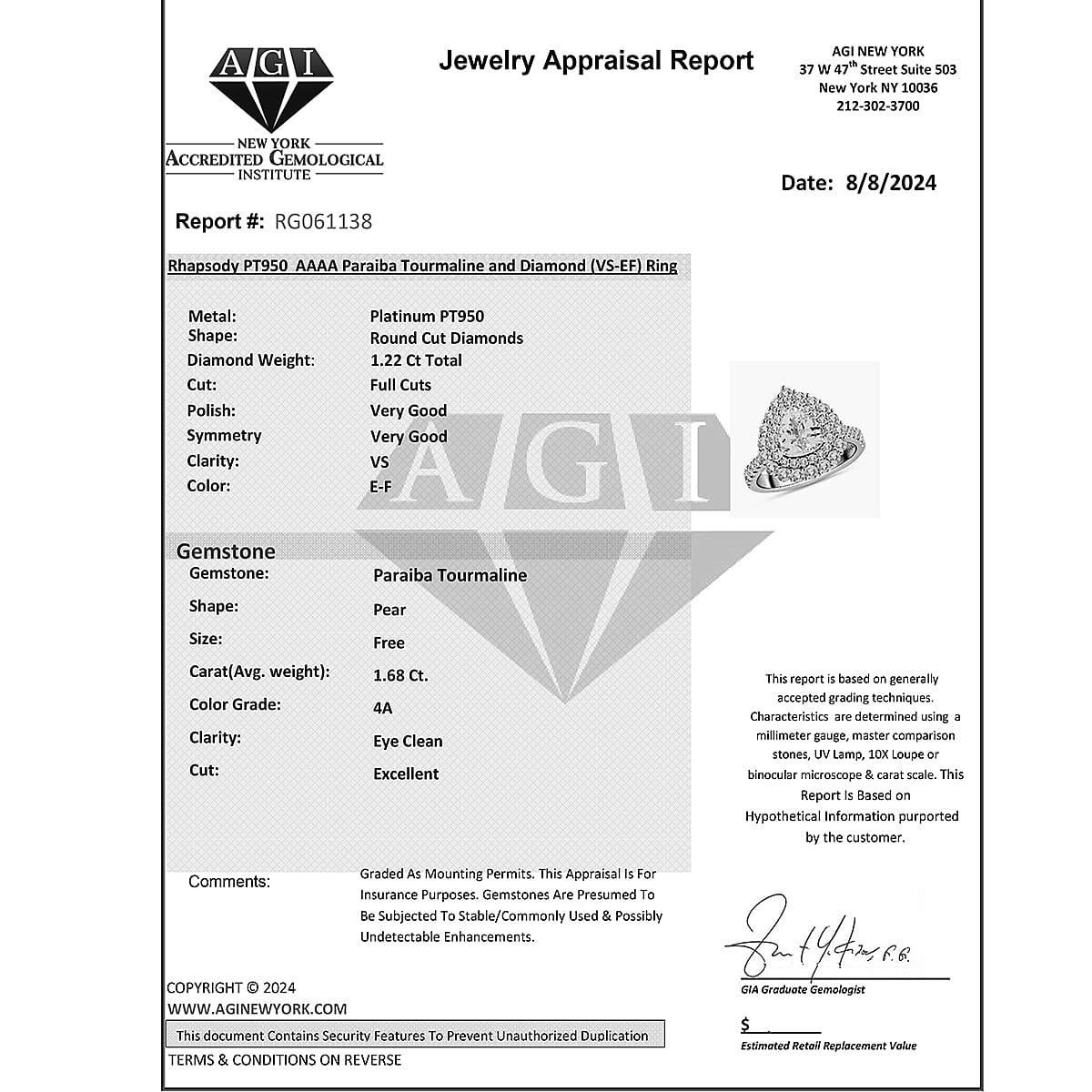 950 Platinum AAAA Paraiba Tourmaline White Diamond VS Ring 2.90 ct, Platinum Wt. 9.73 Gms 2.900 Ct. 950 Platinum AAAA Paraiba Tourmaline White Diamond VS Ring 2.90 ct, Platinum Wt. 9.73 Gms 2.900 Ct.