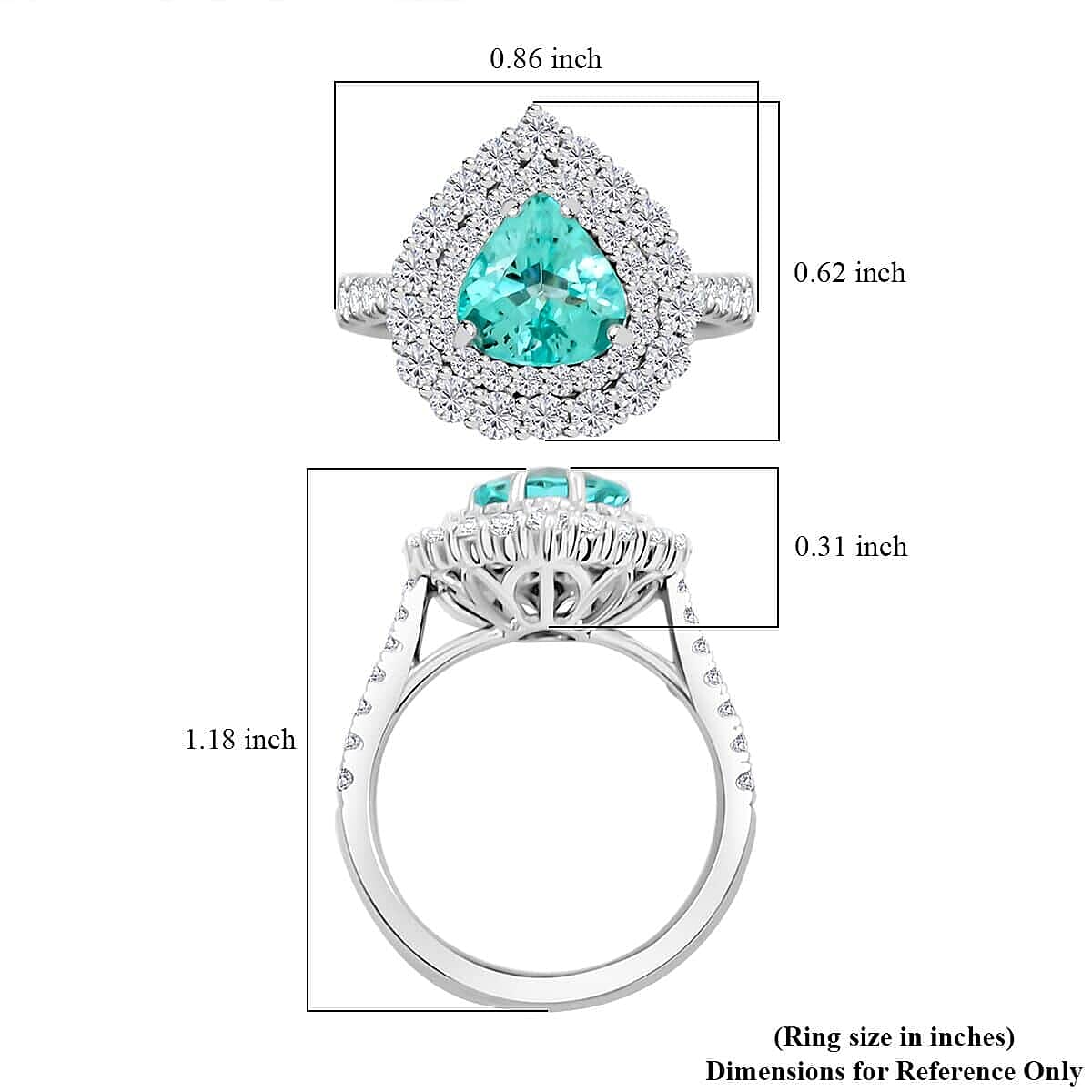 950 Platinum  AAAA  Paraiba Tourmaline   White Diamond  VS Ring 2.90 ct,  Platinum Wt. 9.73 Gms  2.900  Ct.