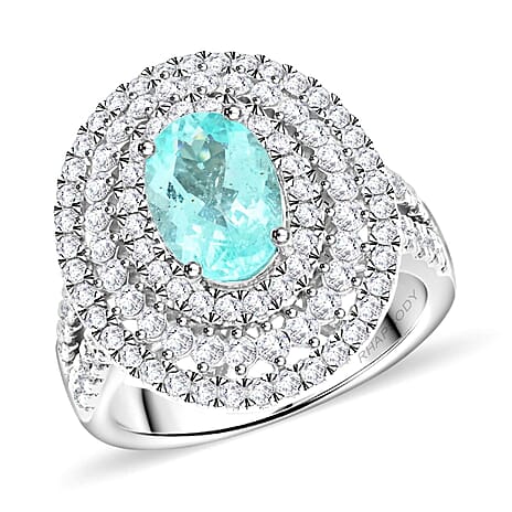 950 Platinum  AAAA  Paraiba Tourmaline   White Diamond  VS Ring 3.10 ct,  Platinum Wt. 13.33 Gms  3.100  Ct.