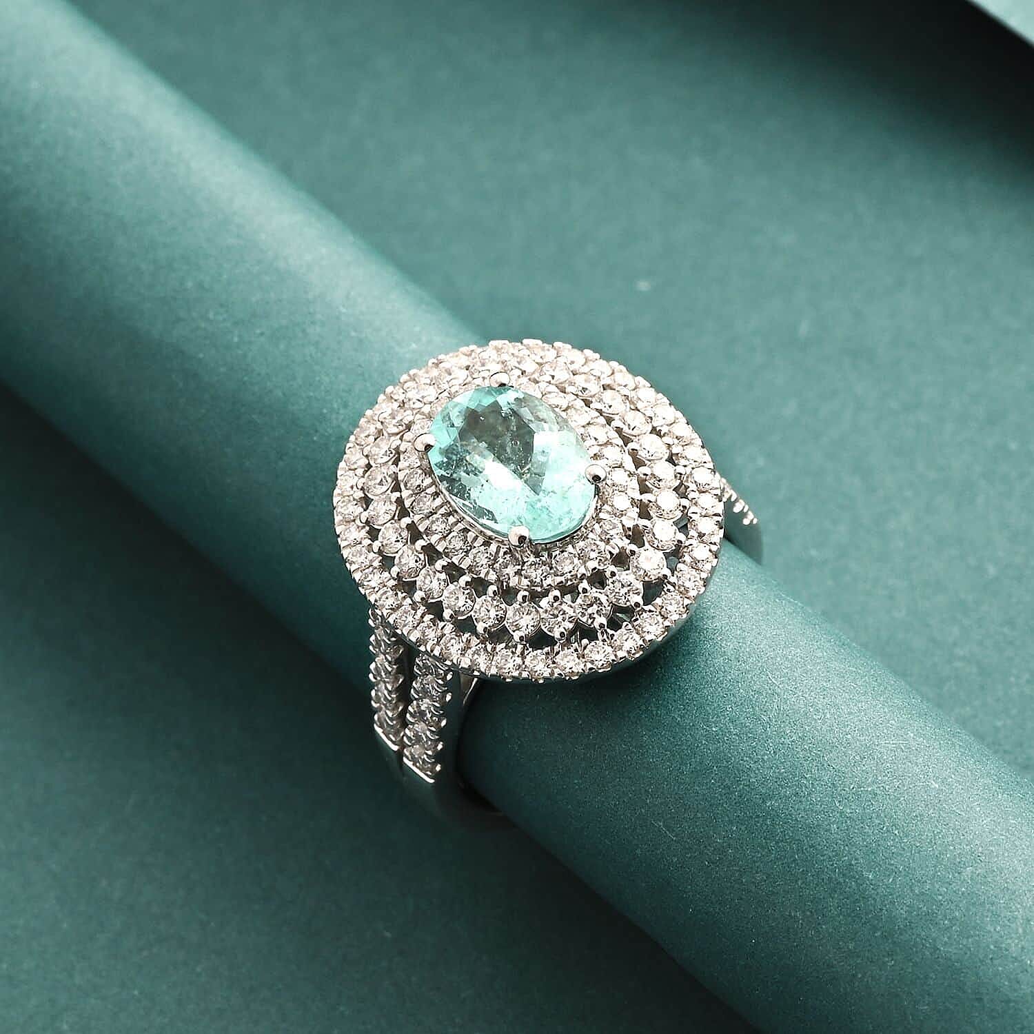 950 Platinum  AAAA  Paraiba Tourmaline   White Diamond  VS Ring 3.10 ct,  Platinum Wt. 13.33 Gms  3.100  Ct.