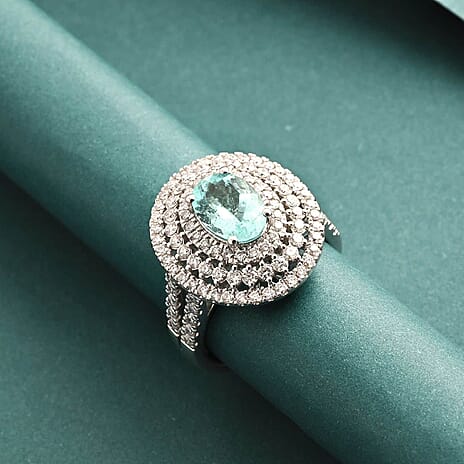 950 Platinum  AAAA  Paraiba Tourmaline   White Diamond  VS Ring 3.10 ct,  Platinum Wt. 13.33 Gms  3.100  Ct.