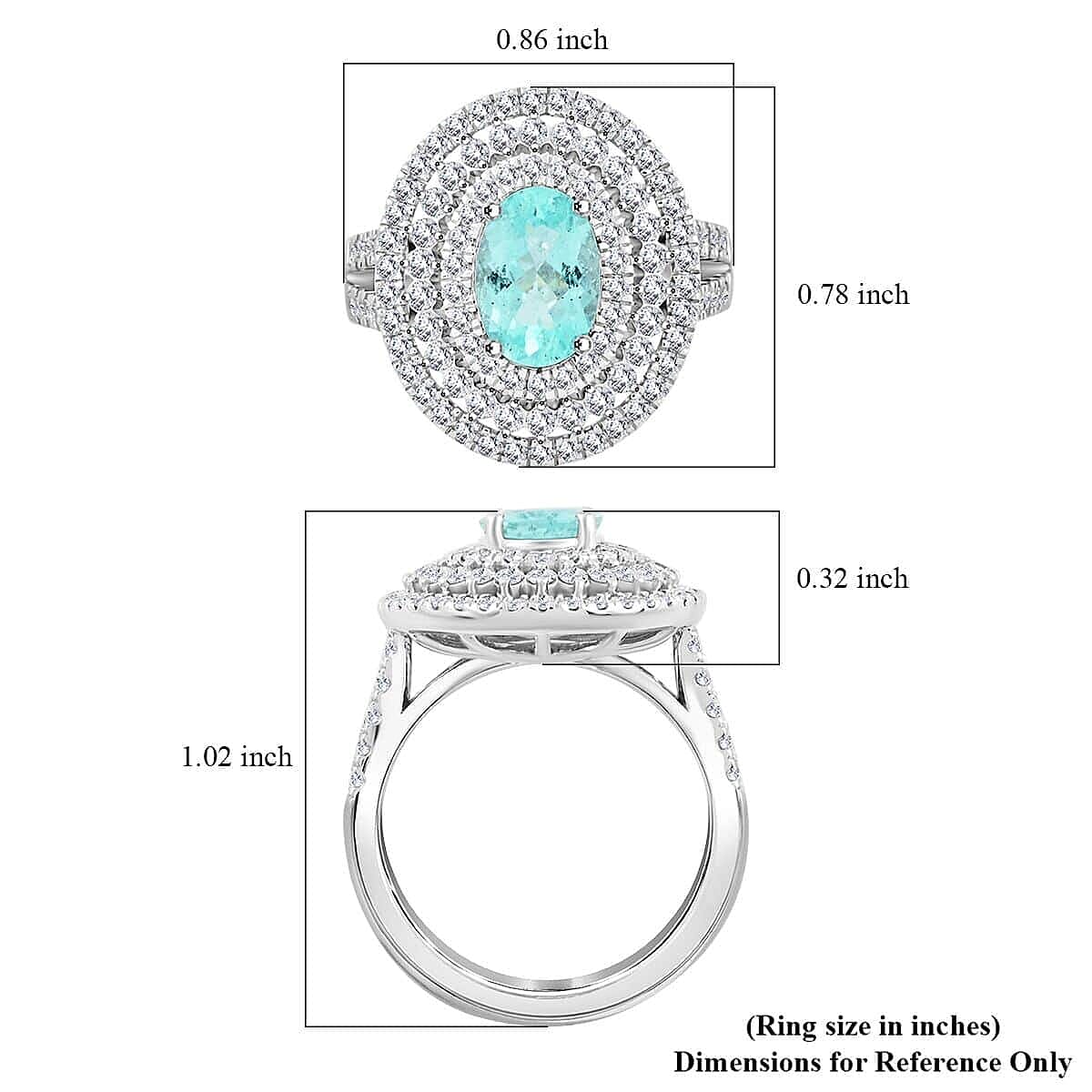 950 Platinum  AAAA  Paraiba Tourmaline   White Diamond  VS Ring 3.10 ct,  Platinum Wt. 13.33 Gms  3.100  Ct.
