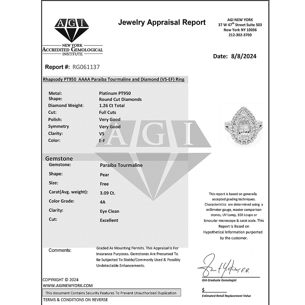 950 Platinum AAAA Paraiba Tourmaline White Diamond VS Ring 4.35 ct, Platinum Wt. 12.85 Gms 4.350 Ct. 950 Platinum AAAA Paraiba Tourmaline White Diamond VS Ring 4.35 ct, Platinum Wt. 12.85 Gms 4.350 Ct.