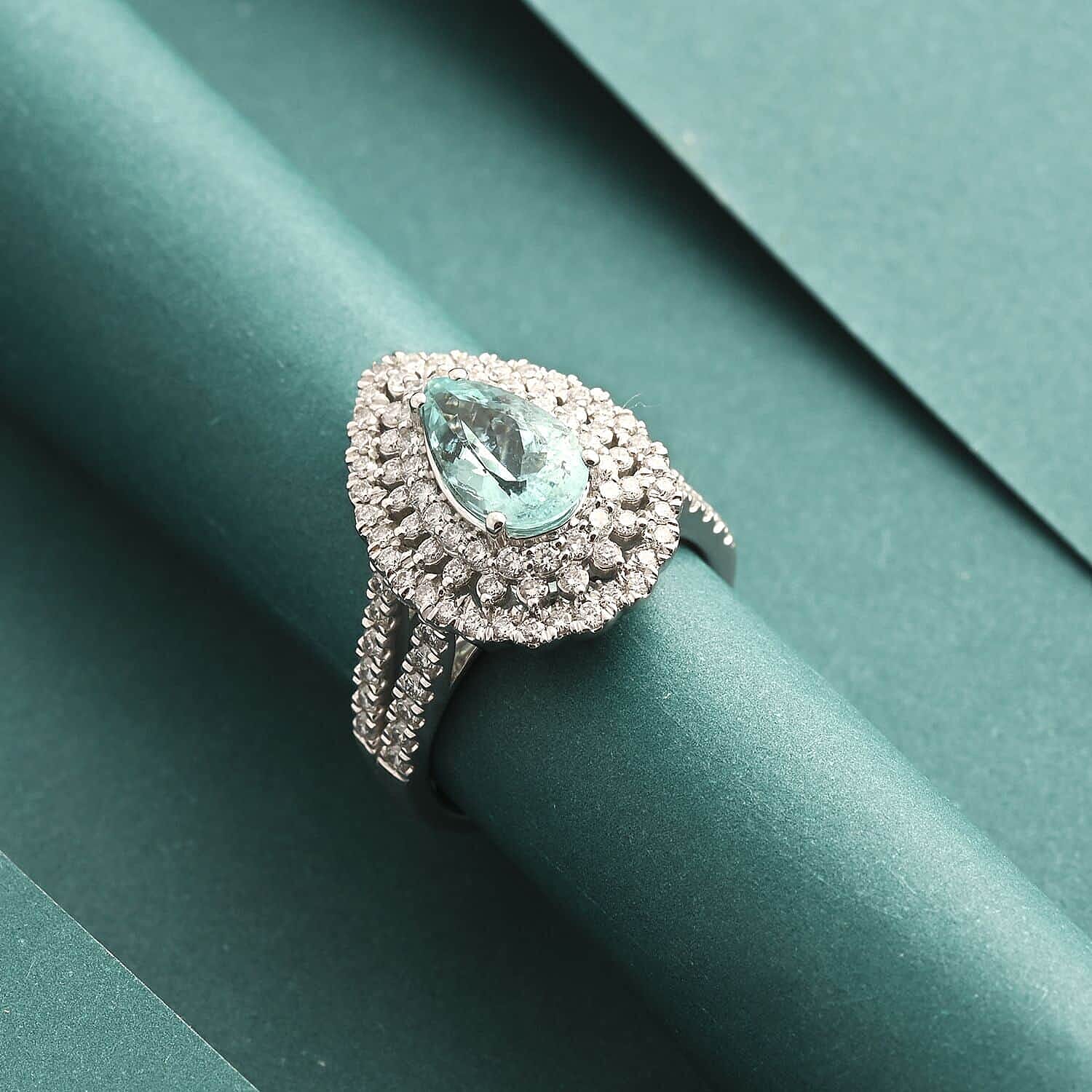 950 Platinum  AAAA  Paraiba Tourmaline   White Diamond  VS Ring 4.35 ct,  Platinum Wt. 12.85 Gms  4.350  Ct.