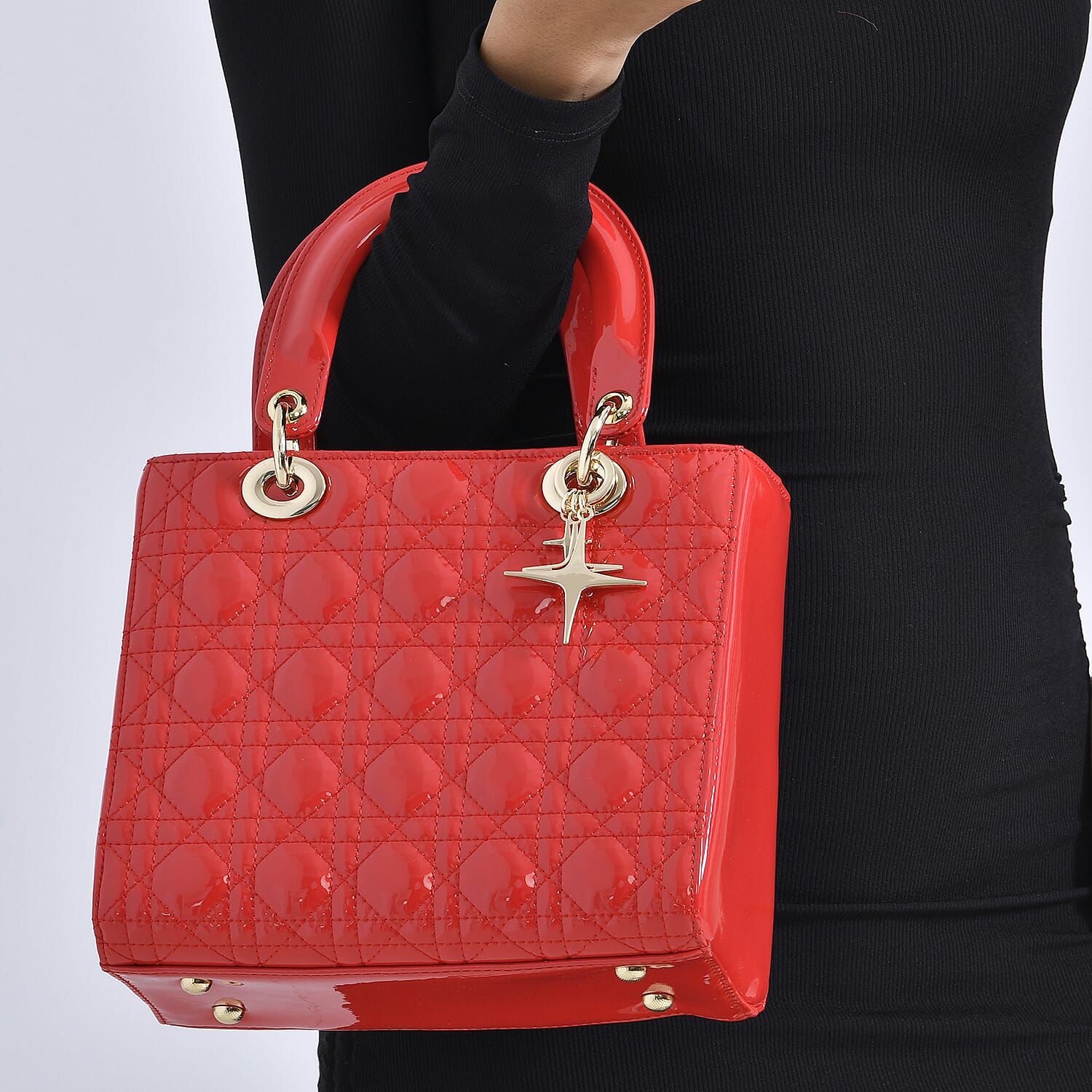 Leather Lattice Crossbody Bag (Size 24x10x20 cm) - Red & Camel