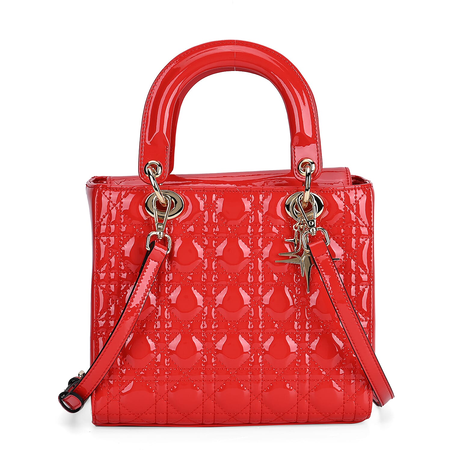 Leather Lattice Crossbody Bag (Size 24x10x20 cm) - Red & Camel
