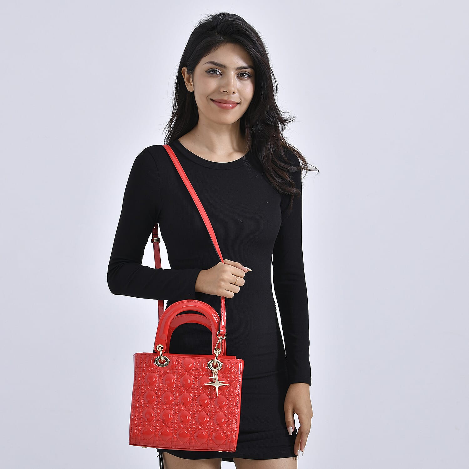 Leather Lattice Crossbody Bag (Size 24x10x20 cm) - Red & Camel