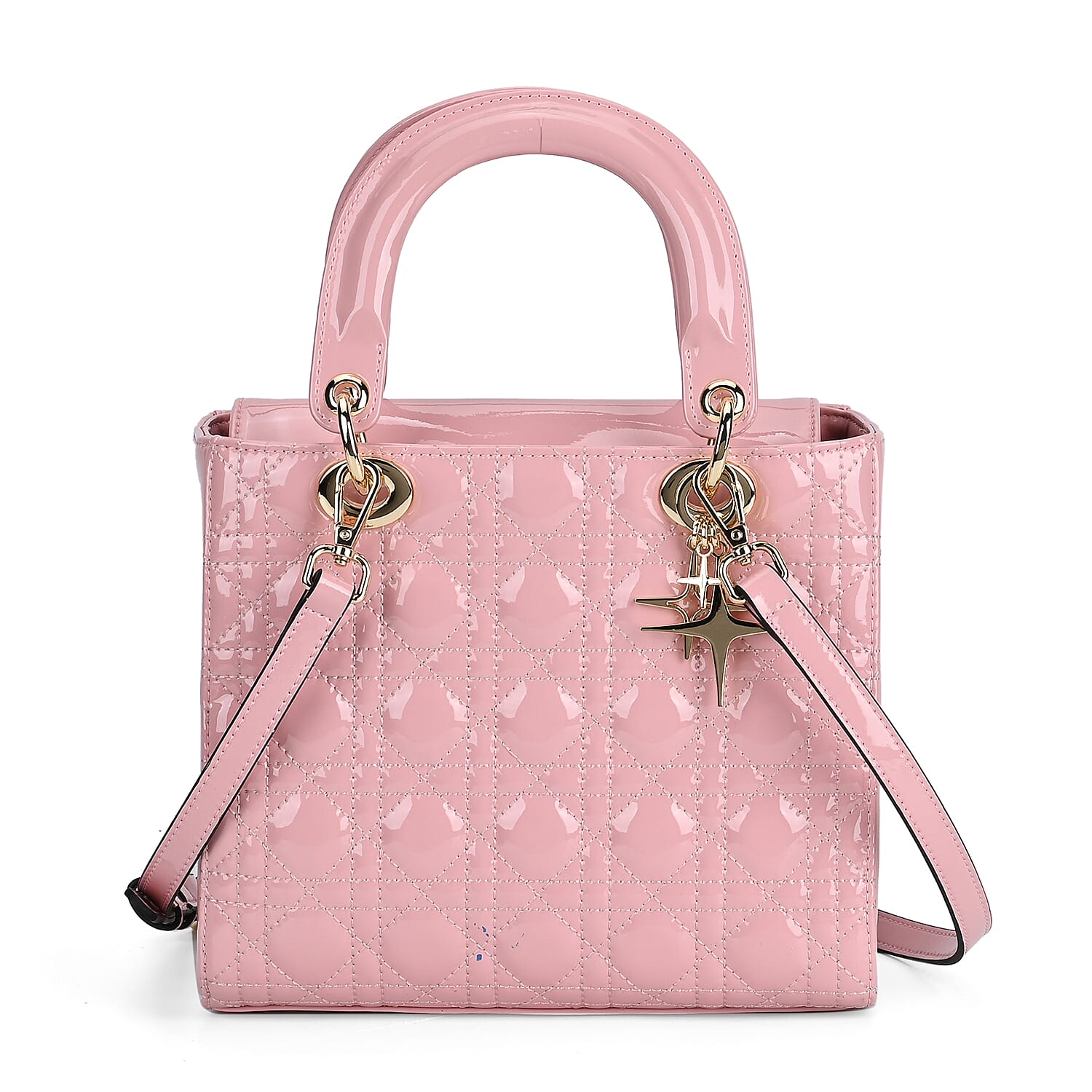 Leather Lattice Crossbody Bag (Size 24x10x20 cm) - Pink & Camel