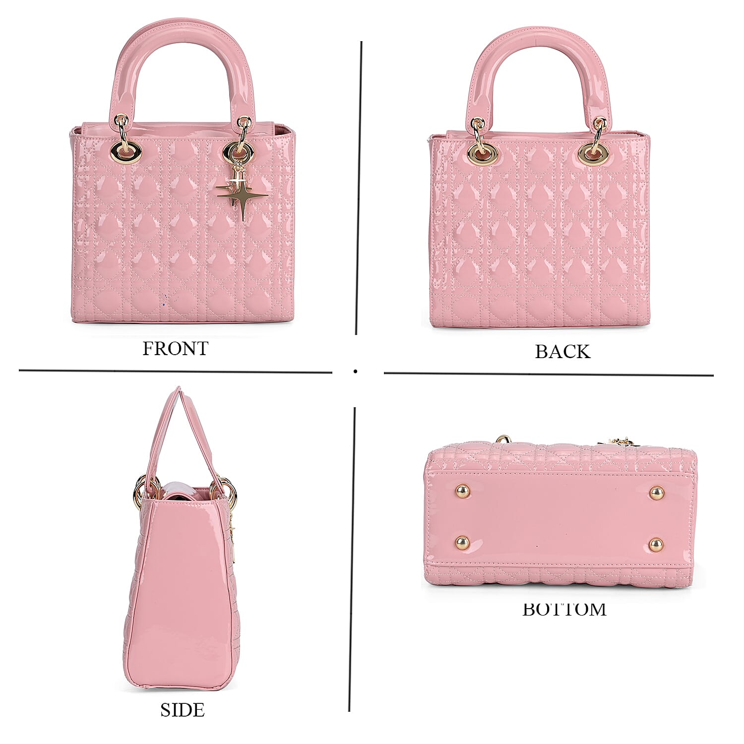 Leather Lattice Crossbody Bag (Size 24x10x20 cm) - Pink & Camel