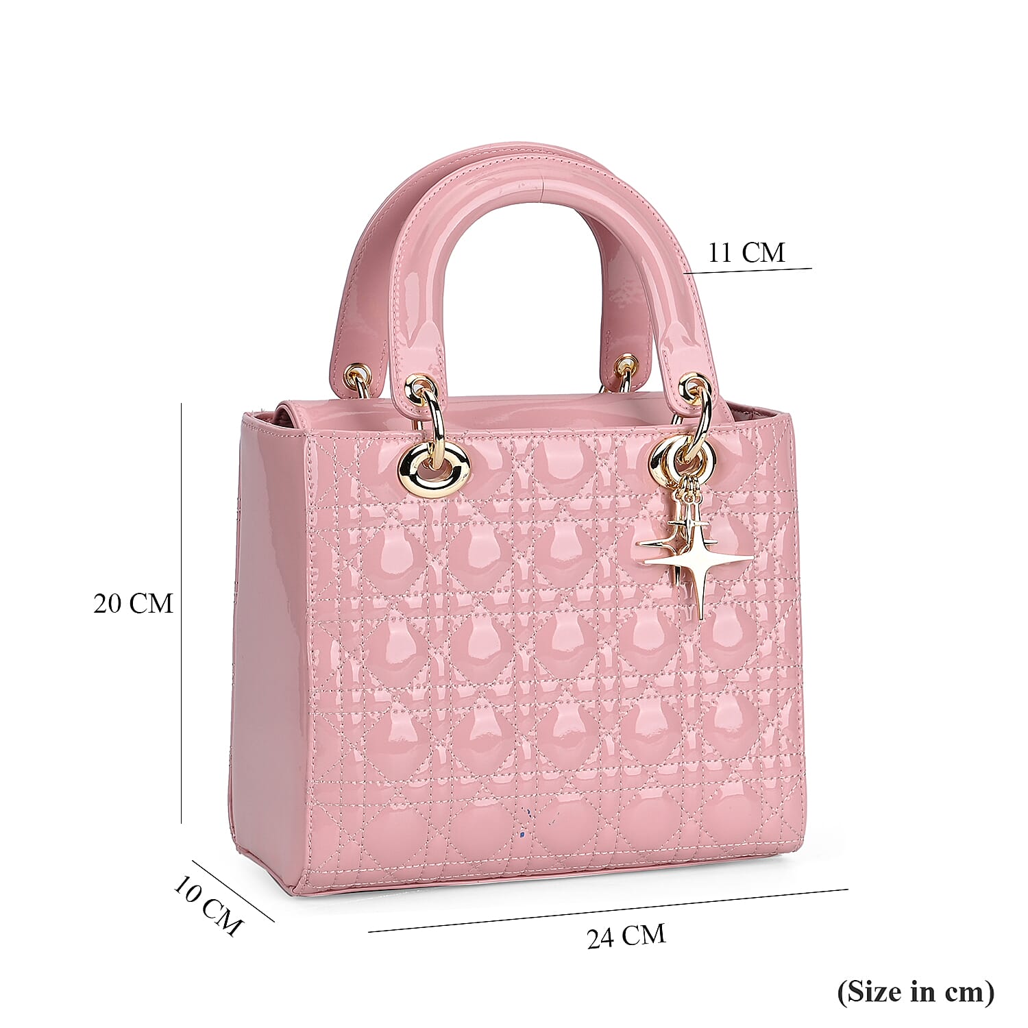 Leather Lattice Crossbody Bag (Size 24x10x20 cm) - Pink & Camel