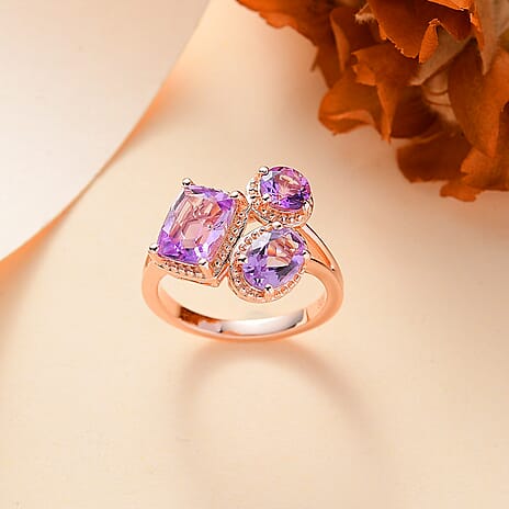 Mirrors Inspired Natural Rose De Morocco Amethyst Fancy Ring in 18K Vermeil Rose Gold 2.63 Ct.