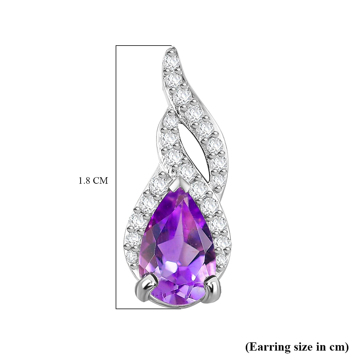 Moroccan Amethyst & White Zircon SolitaireStud Push Post Earring With Push Back in Rhodium Overlay Sterling Silver 1.97 Ct.