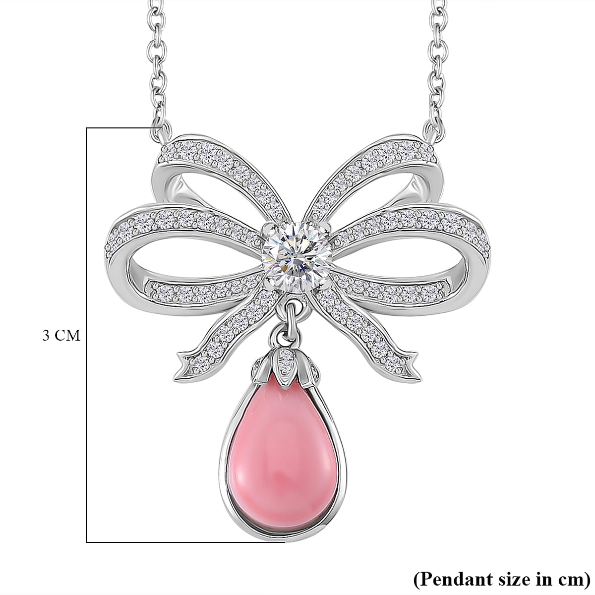 Queen Conch Shell & White Zircon Knot Necklace (Size - 18) in Rhodium Overlay Sterling Silver 6.36 Ct. Queen Conch Shell & White Zircon Knot Necklace (Size - 18) in Rhodium Overlay Sterling Silver 6.36 Ct.