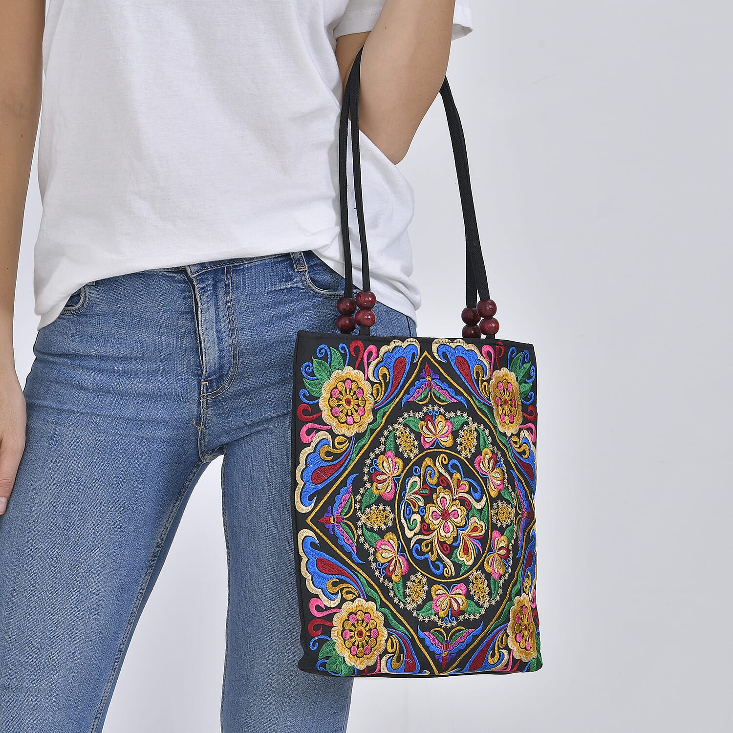 Embroidered Tote Bag (Size 29x10x31 cm) - Multi Color
