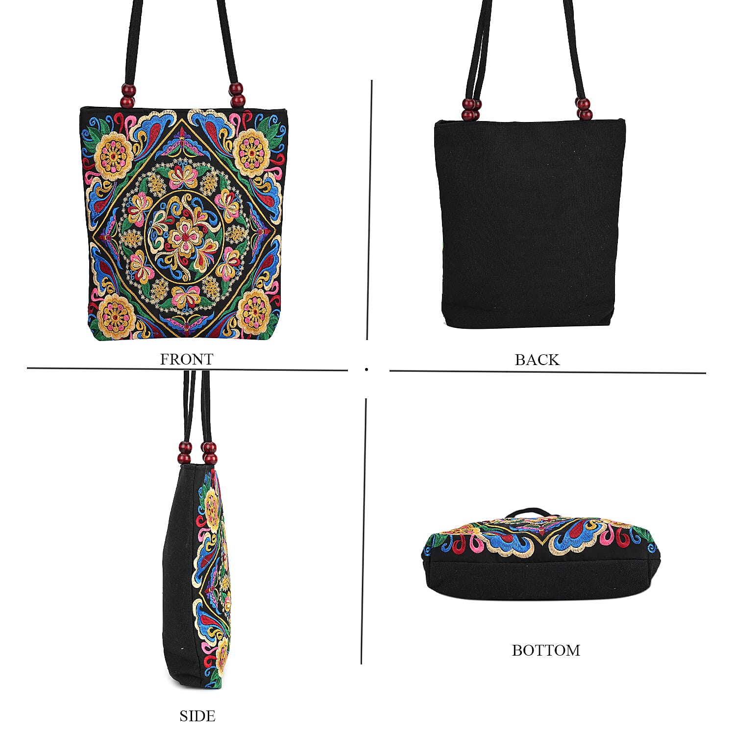 Embroidered Tote Bag (Size 29x10x31 cm) - Multi Color