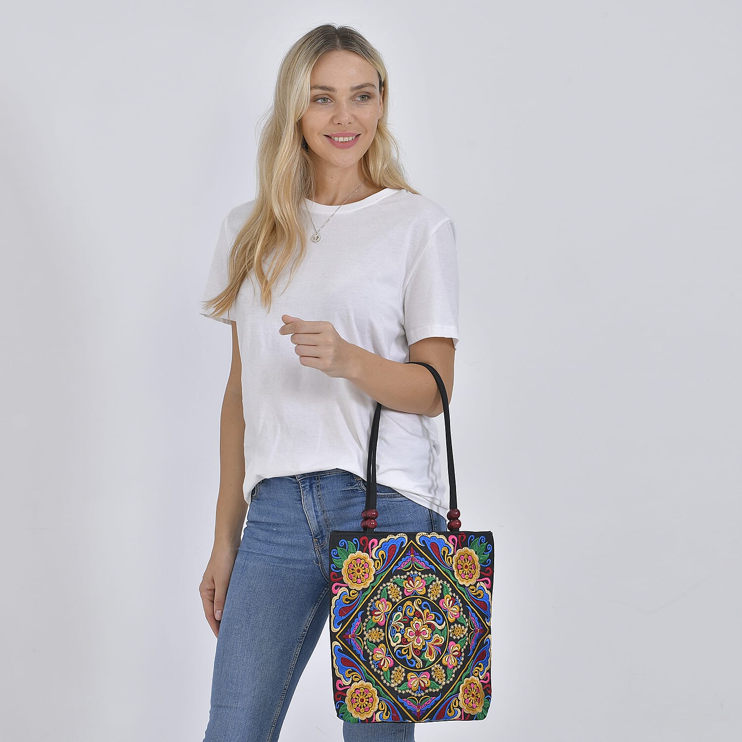 Embroidered Tote Bag (Size 29x10x31 cm) - Multi Color