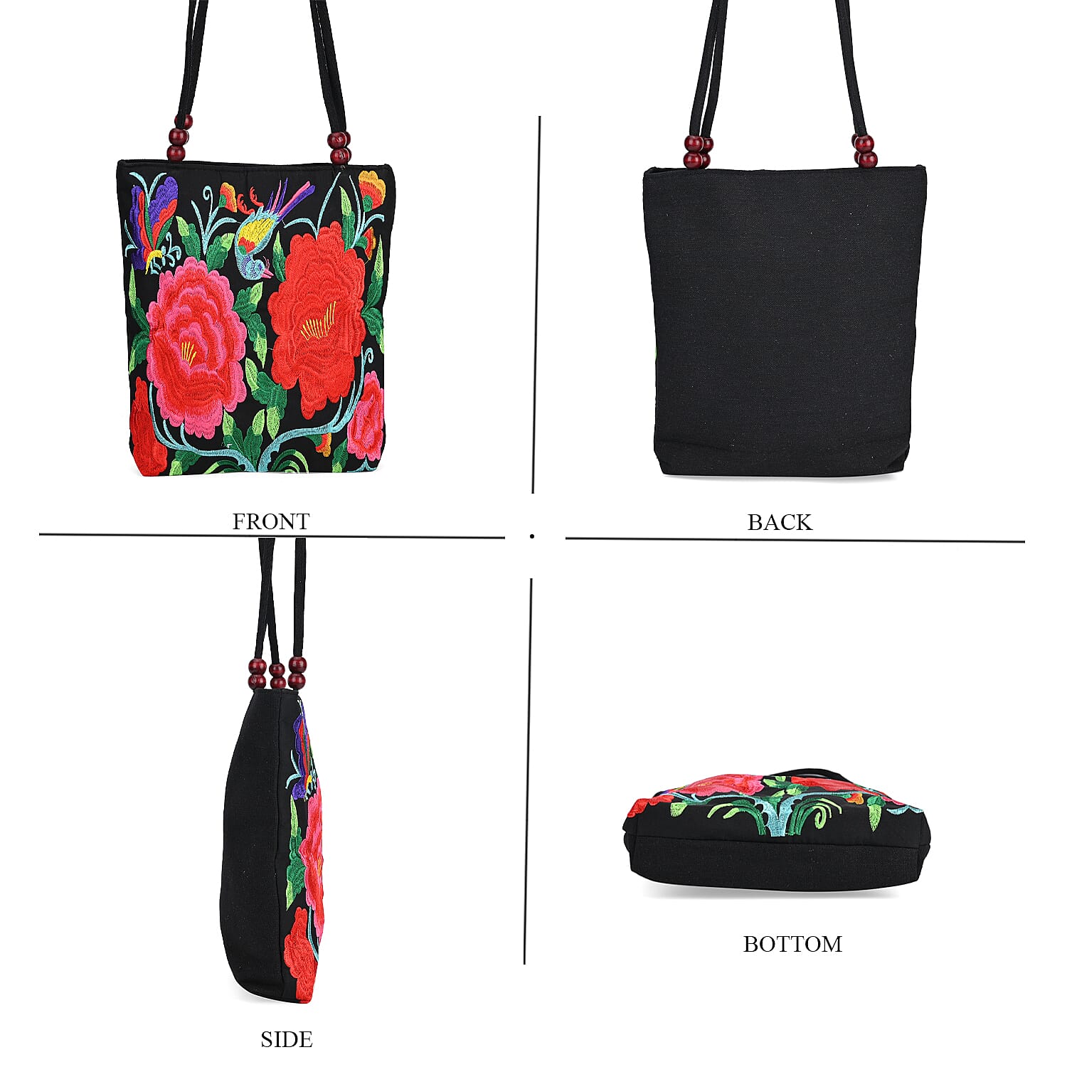 Embroidered Tote Bag (Size 29x10x31 cm) - Red