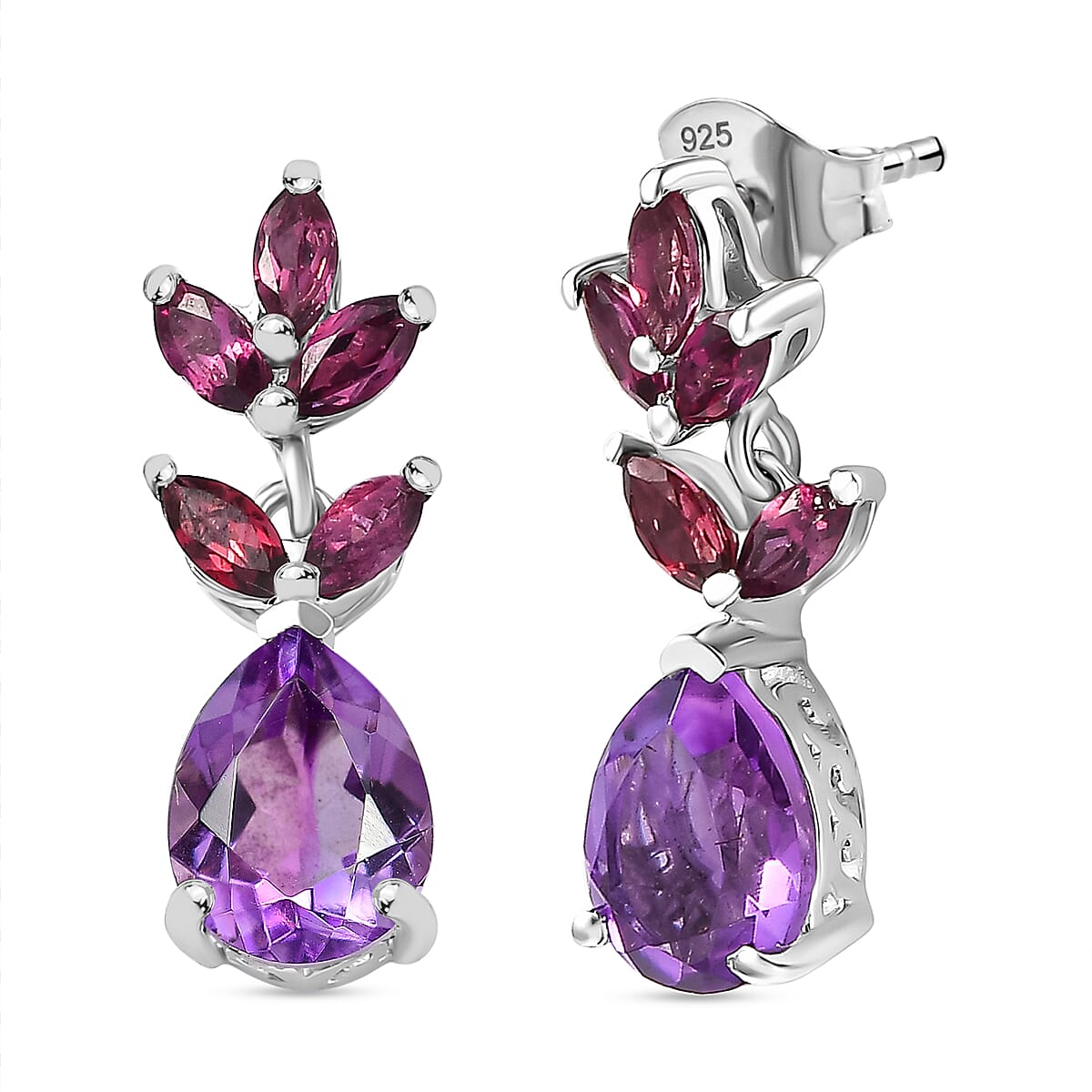 Amethyst Dangling outlet Drop Earring With Studded Ruby's in .925 Sterling Silver