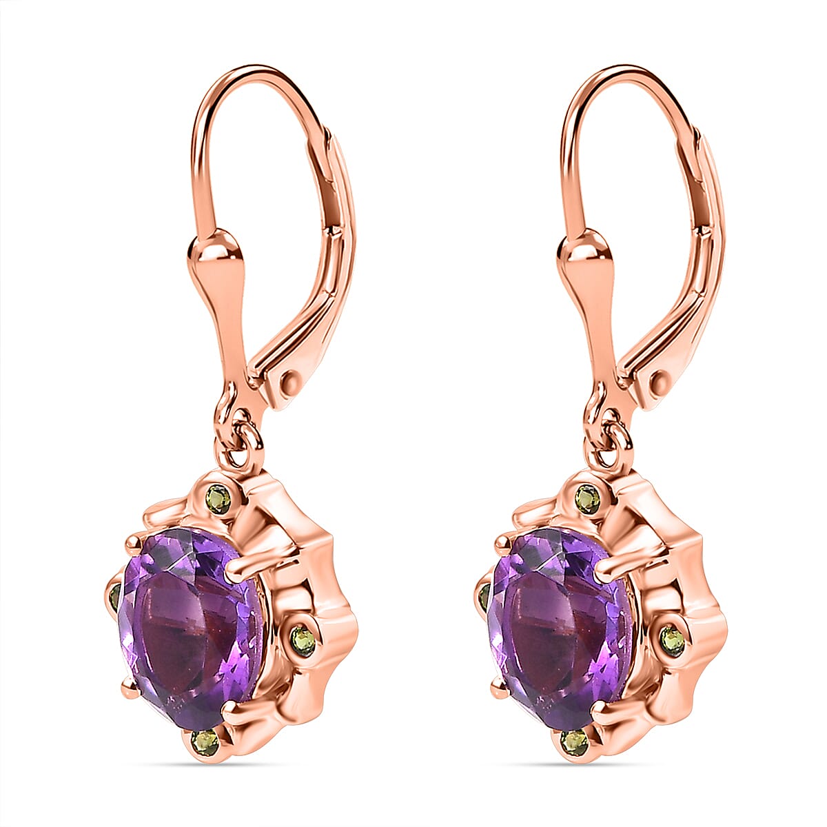 Natural Rose De Morocco, Natural Chrome Diopside Solitaire Lever Back Earring With Lever Back in 18K Vermeil Rose Gold Plated  3.58 Ct.