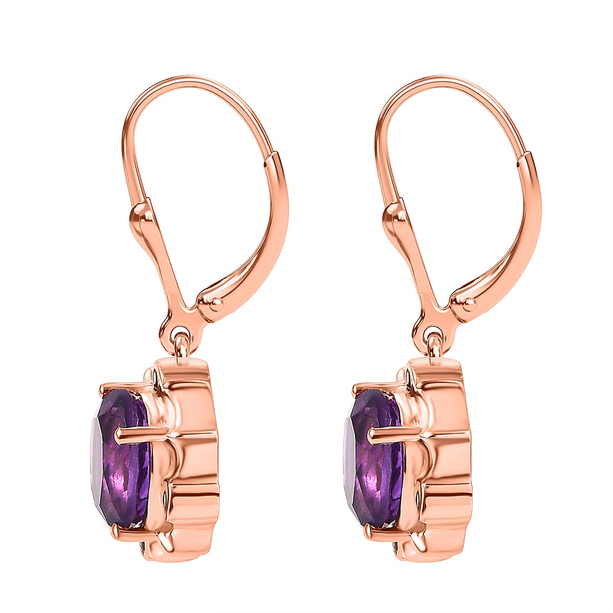 Natural Rose De Morocco, Natural Chrome Diopside Solitaire Lever Back Earring With Lever Back in 18K Vermeil Rose Gold Plated  3.58 Ct.