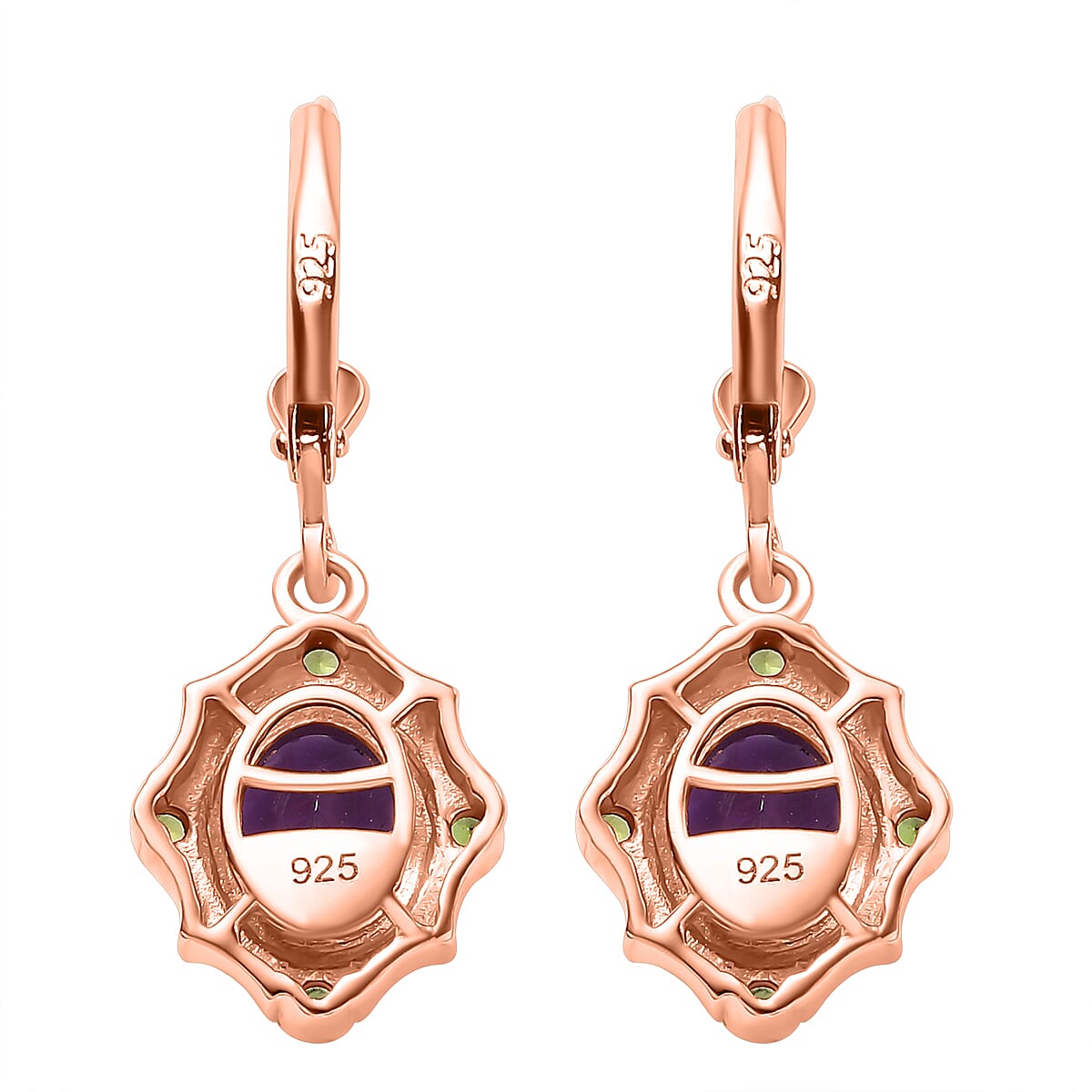 Natural Rose De Morocco, Natural Chrome Diopside Solitaire Lever Back Earring With Lever Back in 18K Vermeil Rose Gold Plated  3.58 Ct.